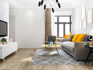 Loft luxury living room with bookshelf.